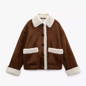 Zara double face jacked with patch pockets faux suede